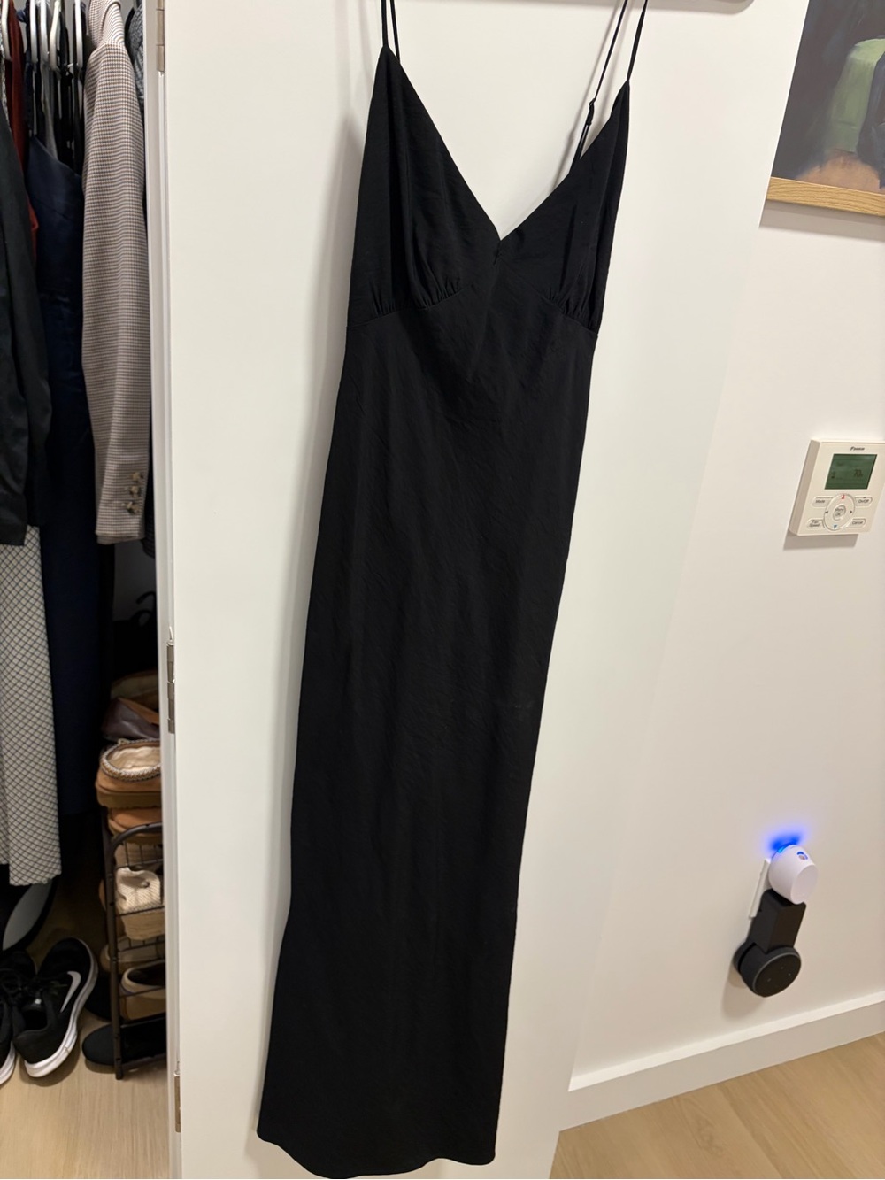 Classic Black Slip Midi Dress with Spaghetti Straps